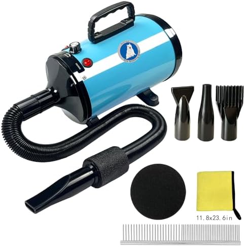 High Velocity Pet Hair Dryer with Adjustable Heat and 3 Nozzles