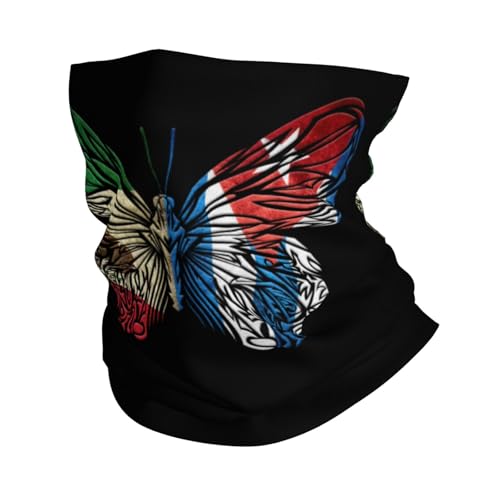 Banderas De México Y Puerto Rico con Mariposas Polainas De Cuello Elástico Cuello Pañuelo Protección Solar Pasamontañas para Caza Yoga Senderismo 26X30CM