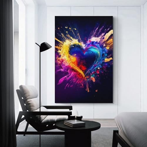 Colorful heart burst artwork décoration murale en toile colorée de taille 40x60cm