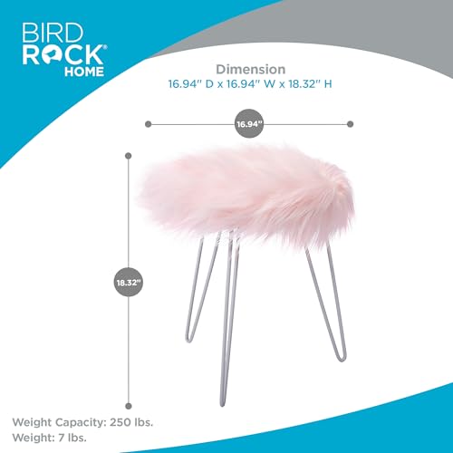 BIRDROCK-HOME-Round-Faux-Fur-Foot-Stool-Ottoman-with-White-Hairpin-Legs-Cozy-Stylish-Makeup-Chair-wMetal-Legs-Soft-Padded-Vanity-Seat-for-Desk-Table-in-Bedroom-Living-Room-Kids-Room-Pink BIRDROCK HOME Round Faux Fur Foot Stool Ottoman with White Hairpin Legs Cozy Stylish Makeup Chair wMetal Legs Soft Padded Vanity Seat for Desk Table in Bedroom Living Room Kids Room Pink