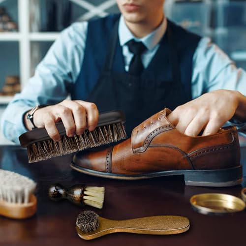 Lamondre Shoe Brush Set, Horsehair Brushes, polish brush, 3 Pcs Shoe Polish Brushes + 1 PCS Plush Polishing Glove, Ideal for Boots, Car Seats, Bags, Sofas