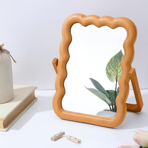 Espejo de maquillaje de madera con soporte plegable miniatura 3