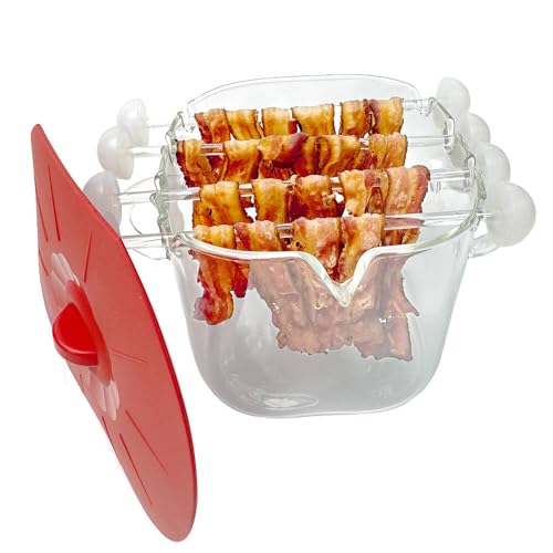 Microwave Bacon Cooker with Glass Jar & Silicone Lid, Red