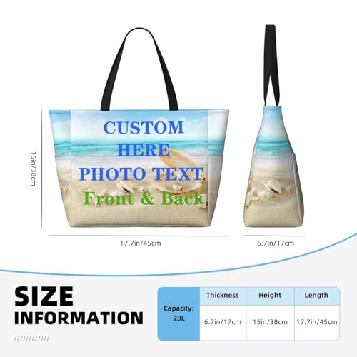 Personalized Tote Bags for Women Custom Tote Bag with Zipper Customized with Your Photo Picture Name Text for Shopping Travel Beach, Water Resistant, Large4
