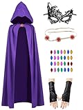 Vitikilly Raven Cosplay Costume Women Halloween Raven Cosplay Costume Superhero Anime Hooded Cloak Purple Cape (M)