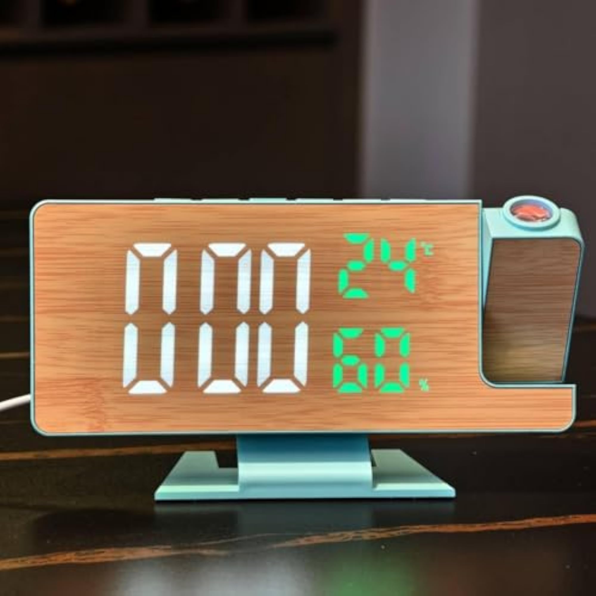 Bamboo Pattern Projection Clock Temperature and Humidity Display