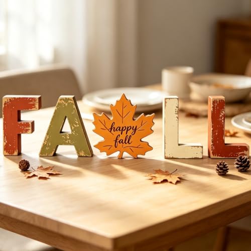 Fall Decorations for Home Indoor, Wooden Thanksgiving Block Signs, Vintage Farmhouse Autumn Harvest Tabletop Decor, Small Fall Wooden Sign for Mantel, Shelf, Tiered Tray, Coffee Table, Desk, Kitchen Table Decor