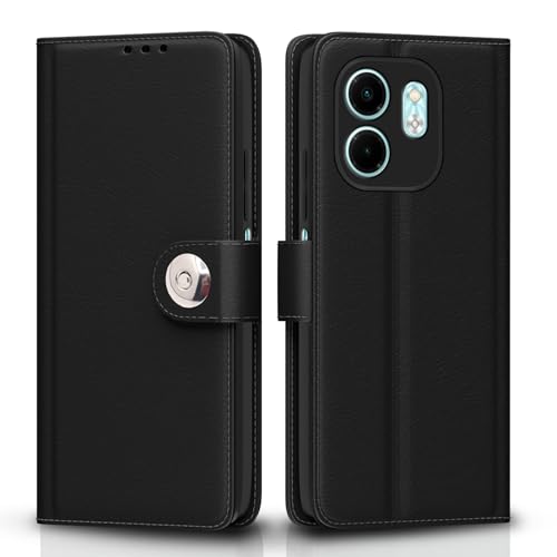 Image of Pikkme Flip Cover Leather Finish | Inside TPU with Card Pockets | Wallet Stand and Shock Proof | Complete Protection Button Flip Case for Infinix Smart 9 HD(Black)