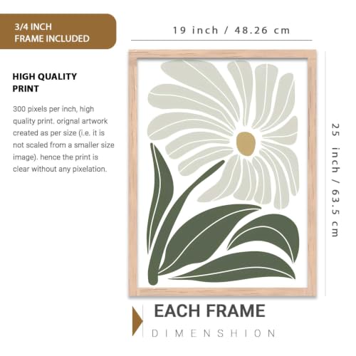 Image of kotart Aesthetic Boho Floral Art Home Decoration Painting | Floral Paintings With Frame For Living Room Bed Room Hotel Wall Decor Digital Reprint Set of 3 (19X25 inch)