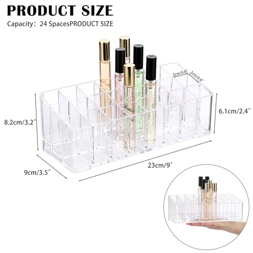 Image of ELLDOO Rollerball Perfume Organizer, 24 Spaces Clear Acrylic Perfume Storage Holder Beauty Scent Holder, Makeup Lipgloss Lipstick Display Case