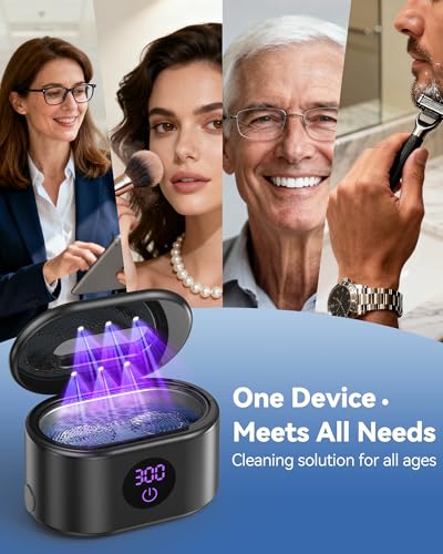 Image of BYASKZIV Ultrasonic Jewelry Cleaner, 48KHz Ultrasonic Cleaner Machine with 20oz 304 Stainless Steel Tank, Dual Modes & LED Display - for Jewelry, Eyeglasses, Watches, Dentures, Retainers & More-Black