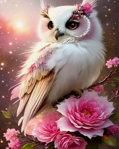 Loisir créatif adulte kit diamond painting 5D hibou anti stress canevas complet fleurs