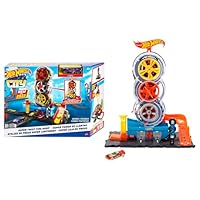 Hot Wheels City Super Twist Tire Shop Playset, Spin The Key to Make Cars Travel Through The Tires, Includes 1 Car, Gift for Kids 4 to 8 Years Old (Amazon Exclusive)