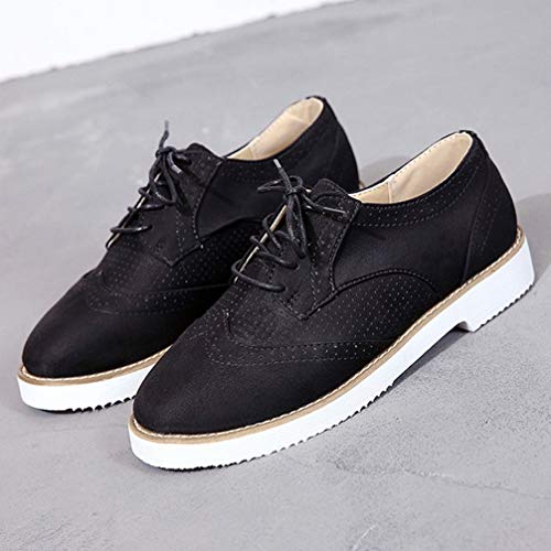 Holibanna Sapato Oxford feminino com cadarço e salto baixo sem salto Oxford - Tamanho 36, Preto, 7