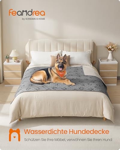 Feandrea wasserdichte Hundedecke, Decke, 208 x 132 cm, Autoschondecke für Haustiere, Sofaschutz, maschinenwaschbar, rutschfeste Unterseite, Stepp-Design, Taubengrau PPB027G01
