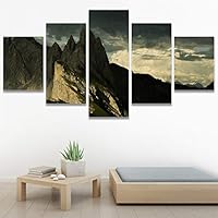 SIGNWIN 5 Panel Canvas Wall Art Modern Art Expressive Farmhouse/Country Landscape Mountain Top Multicolor Photography for Home Decorations Ready to Hang - 60