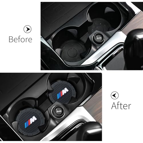 Image of YUIQIEUY Car Cup Holder Coaster for BMW M, Black, 2.75in, 2Pack