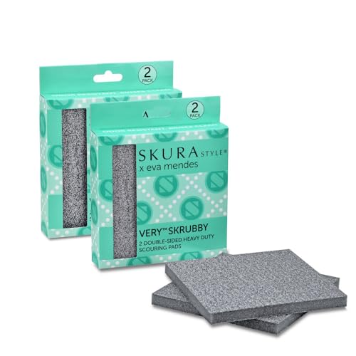 Skura Style x Eva Mendes Very Skrubby Heavy Duty Scouring Pads (Bulk 4 Pack) | Abrasive Kitchen Cleaner for Caked-on Baked-on Dirt | Durable Odor-Free Flexible Dual Sided