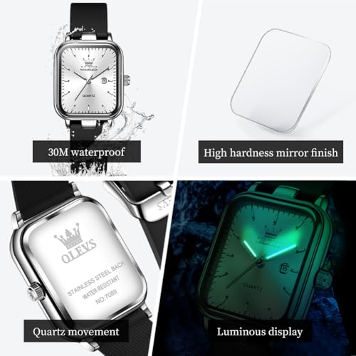 Image of OLEVS Watch for Women Quartz Square Dial Analog Wristwatch Silicone Waterproof Classic Elegant Design Ideal Daily Wear Gift