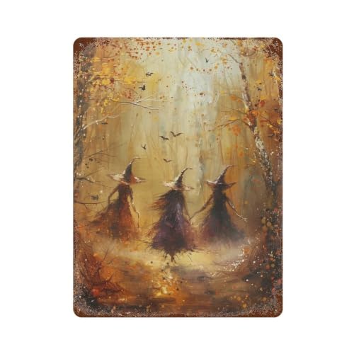 Décoration murale rétro fer Three Witches in Autumn Forest 01 pour habiller un mur vide