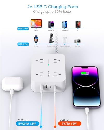 undefined Surge Protector Power Strip 15 Ft Long Cord, HANYCONY Extension Cord 15 Feet with 8 Outlets 4 USB Ports(2 USB C), Flat Plug, Desk Charging Station for Home Office College Dorm Room Essentials の商品画像 3