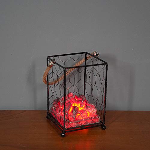 Lampe LED flamme charbon de bois feu crépitant pour déco Noël et salon