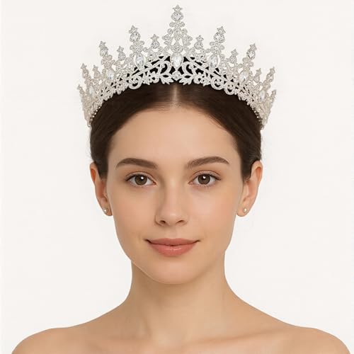 Tiara feminina elegante com coroa – acessório de cabelo para festa de casamento de aniversário, tiara ajustável (prata)