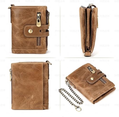 RFID Blocking Genuine Leather Wallet for Women and Men Vintage Small Purse with Chain and Clasp Closure Brown (Brown1)3