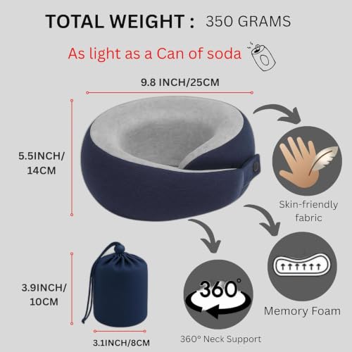 Image of Memory Foam Travel Neck Pillow | Ergonomic U-Shaped Neck Support Cushion with Soft Washable Cover & Carry Bag | Airplane, Car, Train & Office Travel Pillow for Adults (Grey, Pack of 4)