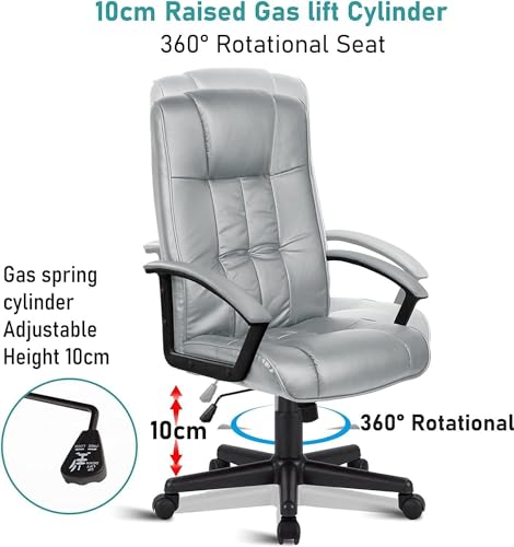 Blisswood Executive Office Chair, Ergonomic Computer Desk Chair Adjustable Height Desk Chairs Heavy Duty 360° Swivel Comfy Gaming Chair, PU Leather Pc Work Chair for Home Office (Grey) - Image 5