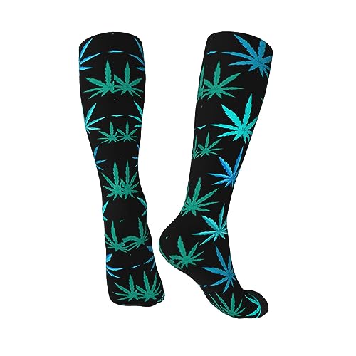 Bright Marijuana Weed Pattern Compression Socks For Women Men Long Knee High Socks For Running Cycling Nurse 11.5in2