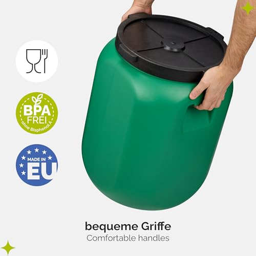 Garronda Weithalsfass 60 Liter Futtertonne mit Deckel ohne Dichtung– BPA-freier HDPE Futterbehälter für Wasser, Lagerung, Tierfutter, Sauerkraut und Gurken GD-0142