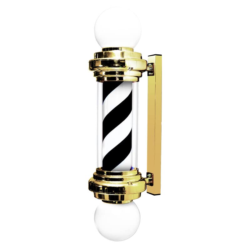 QIByING Barber Pole, 75cm LED Barber Pole Lamp for Beauty, Hair Salon, Barber Shop, Waterproof Wall Mounted Rotating & Illuminated LED Strips Lamp,gold,red black