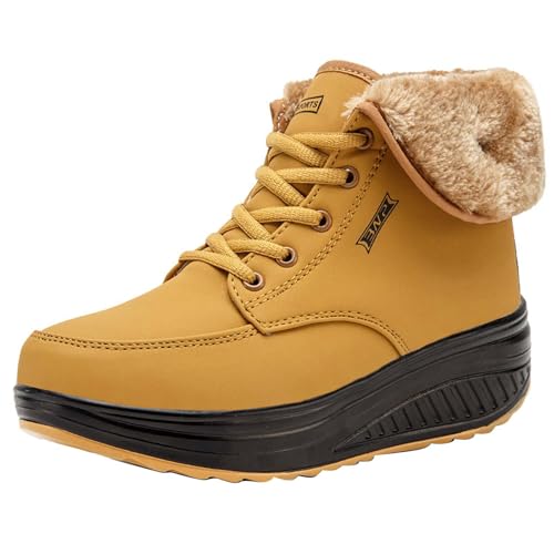 Generico Botas cortas mujer oferta cálida | Botines negros mujer casuales, botas de piel, botines con cordones después de esquiar, zapatos de nieve mujer, botas al aire libre para caminar, amarillo,