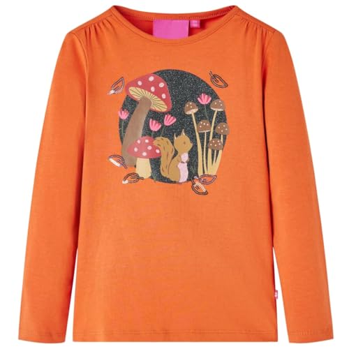 GeenYuu T-shirt à manches longues pour enfant, rose vif, avec écureuil, champignon, fleurs, paillettes, 95 % coton, élasthanne, taille pour fille, tout-petit, quotidien, école, loisirs, respirant
