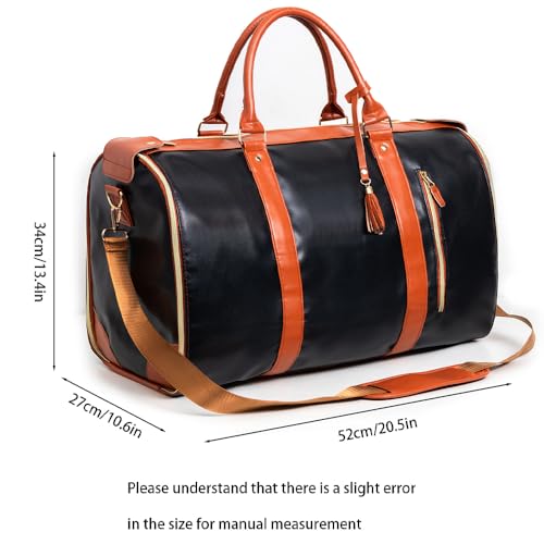 Trendfetchus Foldable Travel Bag With Wheels, PU Carry On Garment Duffle, Large Capacity Waterproof, Shoe Pouch, Toiletry Pocket (Beige, with wheels)2