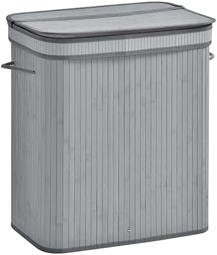 HOMCOM 100L Natural Wood Laundry Basket A Compartment w/Flip Lid Removable Lining Handles Board Base Foldable Durable Water-Resistant Dirty Clothes Storage Home Organisation Grey