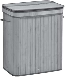 HOMCOM 100L Natural Wood Laundry Basket A Compartment w/Flip Lid Removable Lining Handles Board Base Foldable Durable Water-Resistant Dirty Clothes Storage Home Organisation Grey