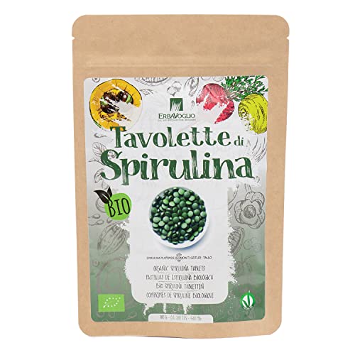 Erbavoglio Tavolette di Spirulina Bio - 100 g - Alimento biologico - Superfood ricco di proteine e antiossidanti, ideale per aumentare energia e vitalità. Comode e pratiche da assumere.