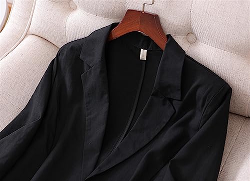 GIBZ Women's Linen Blazer Lightweight One Button 3/4 Sleeve Lapel Collar Oversized Suit Jacket Casual with Pocket for Summer3