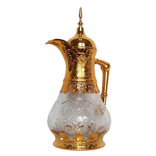 B Baosity Arabic Style Coffee Pot Juice Tea Kettle Sturdy Thermal Pitcher 1.6L Tea Pot Thermal Carafe for Festival Camping Juice Milk, Gold, Large