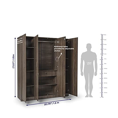 Image of Wakefit Wardrobe | 1 Year Warranty | Engineered Wood Almirah, Cupboard for Clothes Storage | 4 Door, 1 Drawer, 1 Hanging Space | Gingham - Napa Oak
