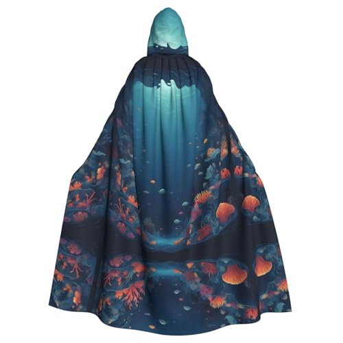 Veste à capuche pour soirée déguisée : longue cape imprimé océan fluide
