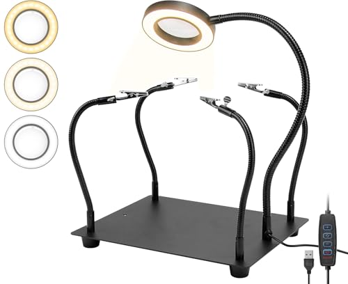 Troisième main - Aide à la soudure troisième main avec 6 loupes lumineuses - Station de soudage avec 4 bras flexibles et lampe loupe LED - Aide à la...