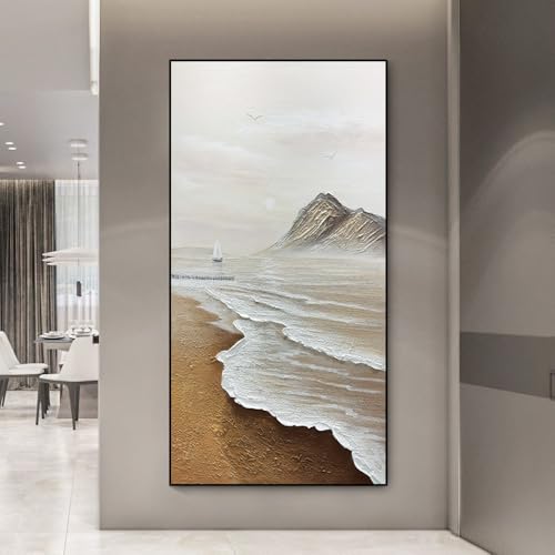 Art moderne abstrait du lever du soleil côtier tableau luxe
