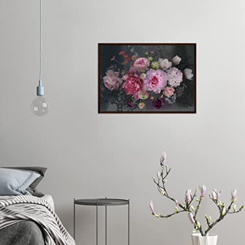 Cadre bois foncé 50x70 cm avec affiche roses roses scintillantes