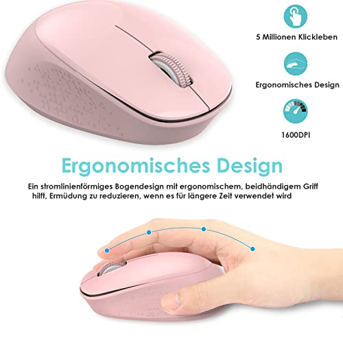 LeadsaiL Maus Kabellos, 2.4G Wireless Maus Leise mit USB Empfänger, 1600 DPI Optical Tracking, 3 Tasten Mäuse, Für Links- und Rechtshänder, Kompatibel mit PC, Mac, Laptop, Windows - Rosa – Bild 5