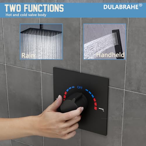 Sistema de Ducha Smart Rain con cabezal de ducha de lluvia de 8X12 pulgadas montado en techo y kit mezclador de ducha de mano de latón (Negro Mate) miniatura 4