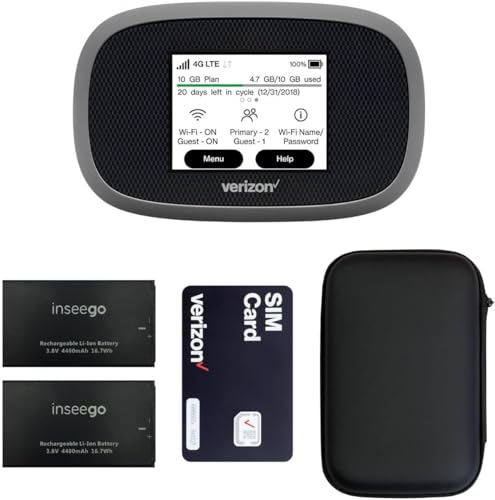 Verizon Wireless Jetpack Inseego MiFi 8800L | Free VPN Mobile Hotspot for Travel | 4G Mobile Portable WiFi | Unlocked Globally | Near 5G Speed up to 1200 Mbps | EVDO-LINK Bundle - Verizon Sim Card