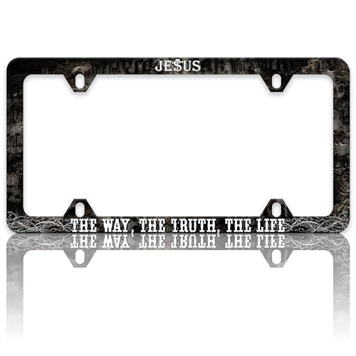 Jesus The Way The Truth The Life License Plate Frame Christian License Plate Holders Funny Auto Accessory Bracket Stainless Steel License Plate Frames with Screws for Women Men 6x12 Inch 4 Holes